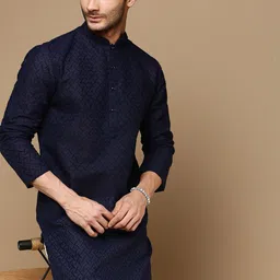 Sanwara Ethnic Motifs Embroidered Mandarin Collar Chikankari Cotton Kurta-picture-38