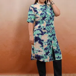 Vishudh Women Plus size Abstract Printed Mandarin Collar A-Line Kurta-6