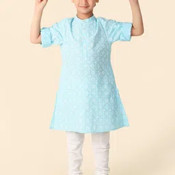 Fabindia Boys Ethnic Motifs Printed Band Collar Pure Cotton Straight Kurta-picture-36