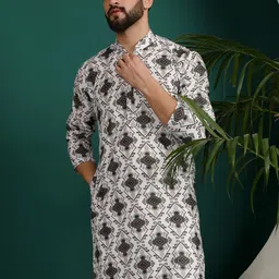 Armaan Ethnic Floral Printed Mandarin Collar Cotton Straight Kurta-25