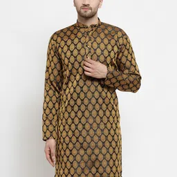 Jompers Men Black Ethnic Motifs Kurta-image-78