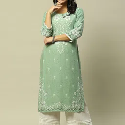 Rangriti Tribal Embellished Round Neck Three-Quarter Sleeves Kurta-picture-38