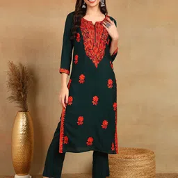 KALINI Floral Embroidered Thread Work Straight Kurta-picture-26