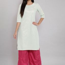 W Women Green Floral Embroidered Cotton Thread Work Kurta-picture-17