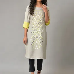 W Geometric Printed Boat Neck Straight Kurta-16