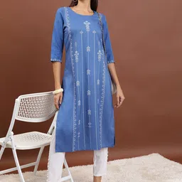 KETCH Blue Ethnic Motifs Printed Kurta-40