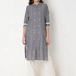 Ethnicity Striped Printed Mandarin Collar Thread Work Cotton Straight Kurta-picture-34