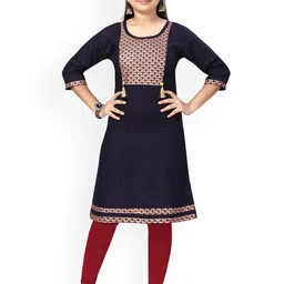 Aarika Girls Navy Blue & Gold-Toned Yoke Design Pure Cotton Kurta-image-79