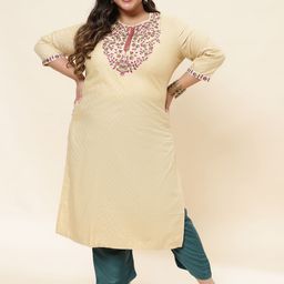 Sringam Plus Size Floral Yoke Design Thread Work Straight Kurta-22