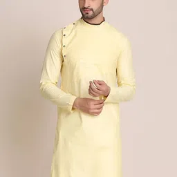 TAHVO Men Yellow Flared Sleeves Thread Work Kurta-44