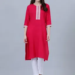 SHOOLIN Round Neck Cotton Straight Kurta-image-9
