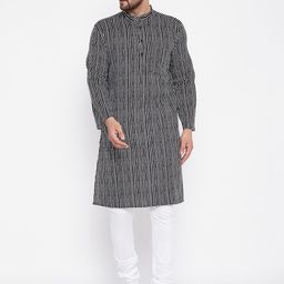 even Men Black & White Striped Kurta-picture-17