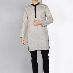 Kuons Avenue Band Collar Regular Linen Cotton Kurta-picture-17