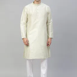 MANQ Men Green & Gold-Toned Printed Straight Kurta-9