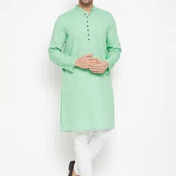 even Men Green Striped Thread Work Kurta-image-83