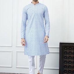 See Designs Geometric Embroidered Chikankari Pure Cotton Straight Kurta-picture-2