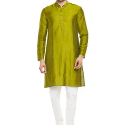 indus route by Pantaloons Men Olive Green Striped Thread Work Kurta-picture-1