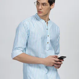 Anouk Blue & White Striped Cotton Short Kurta-image-41