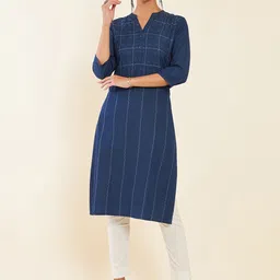 Soch Blue Ethnic Motif Embroidered Mandarin Collar Kurta-image-36