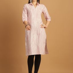 Sayesha Striped Shirt Collar Cotton Straight Kurta-image-100