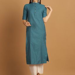 Sayesha Women Striped Mandarin Collar Roll-Up Sleeves Straight Kurta-picture-47