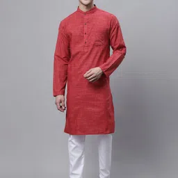 Aarsha Mandarin Collar Checked Cotton Kurta-image-9