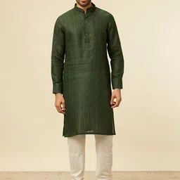Manyavar Mandarin Collar Long Sleeves Linen Straight Kurta-image-42