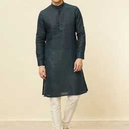 Manyavar Band Collar Checked Straight Kurta-picture-20