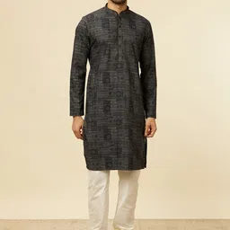 Manyavar Ethnic Motifs Printed Band Collar Straight Kurta-picture-26