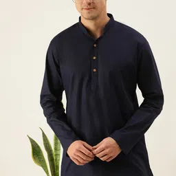 VASTRAMAY Men Navy Blue Solid Short Kurta-picture-50