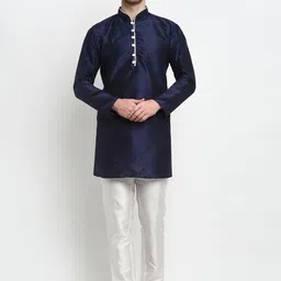 Benstoke Men Navy Blue Solid Straight Kurta-image-92