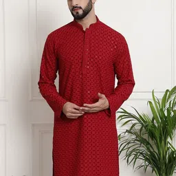Armaan Ethnic Geometric Embroidered Sequinned Straight Pure Cotton Kurta-image-36