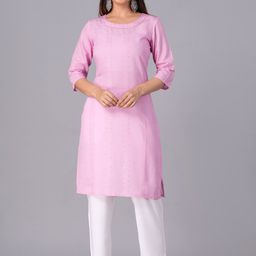 DORIYA Ethnic Motifs Embroidered Sequinned Cotton Straight Kurta-image-81