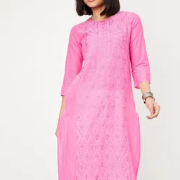 max Floral Embroidered Round Neck Straight Kurta-image-58