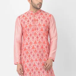 DEYANN Men Peach-Coloured Ethnic Motifs Printed Kurta-8