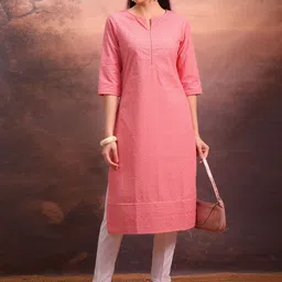 Vishudh Pink Floral Embroidered Straight Kurta-28