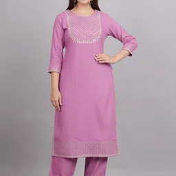 NEW4U Sequinned Embroidered Round Neck Straight Kurta-image-9