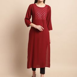 Pistaa Yoke Design Thread Work Kurta-image-30
