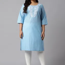 AURELIA Women Blue Geometric Printed Yoke Design Kurta-picture-2