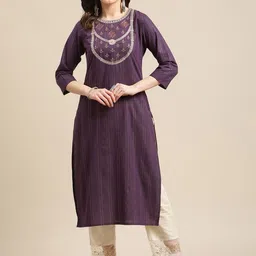 KSUT Women Burgundy Yoke Design Thread Work Kurta-image-3