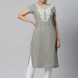 AURELIA Polka Dots Printed Thread Work Pure Cotton Straight Kurta-picture-21