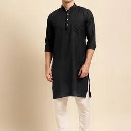 RAJUBHAI HARGOVINDAS Men Black Solid Tussar Silk Cotton Straight Kurta-image-64