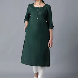 W Women Green Round Neck Solid Kurta-picture-53