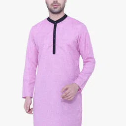 Kuons Avenue Men Mauve Solid Linen Cotton Ethnic Kurta-image-34