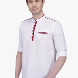 Kuons Avenue Curved Hem Linen Straight Regular Kurta with Pocket Detail-image-12