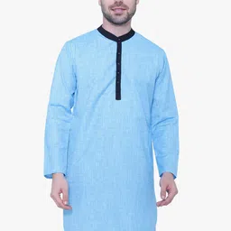 Kuons Avenue Men Turquoise Blue Thread Work Kurta-image-29