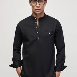Red Flame Mandarin Collar Long Sleeves Straight Cotton Kurta-picture-56