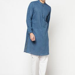Fabindia Men Blue Printed Cotton Kurta-image-57