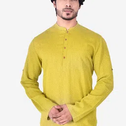 Manthan Men Lime Green Short Kurta-image-9