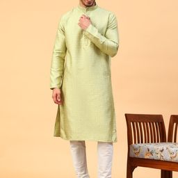 TABARD Mandarin Collar Geometric Woven Design Zari Kurta-17